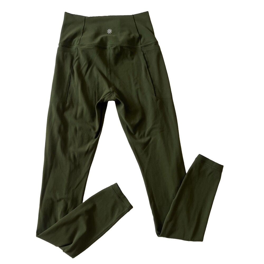 ATHLETA Transcend Stash Tight W/ Pockets Women's Size Small Olive Green 28" Insm